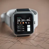 A smartwatch displaying health and fitness data