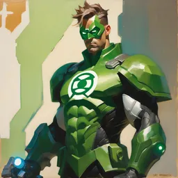 greg manchess portrait painting of armored green lantern as overwatch character, medium shot, asymmetrical, profile picture, organic painting, sunny day, matte painting, bold shapes, hard edges, street art, trending on artstation, by huang guangjian and gil elvgren and sachin teng