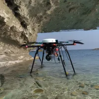 A drone inspecting underwater infrastructure for maintenance