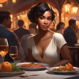 a dinner date with the girl next door, slice of life, varying ethnicities, modern, realistic, looking at the camera, enjoying life!!! elegant, highly detailed, digital painting, artstation, concept art, matte, sharp focus, illustration, art by artgerm and greg rutkowski and alphonse mucha