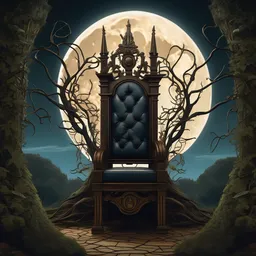 a beautiful digital illustration painting of a detailed gothic fantasy full moon and roots, throne chair and vines by giorgio de chirico, and david rios ferreira. 8 k resolution trending on artstation concept art digital illustration